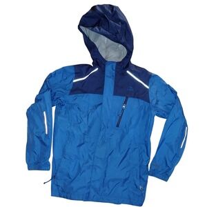 LL Bean Jacket Boys L 14 16 Blue Waterproof Hooded Nylon Shell Outdoor Rain Coat